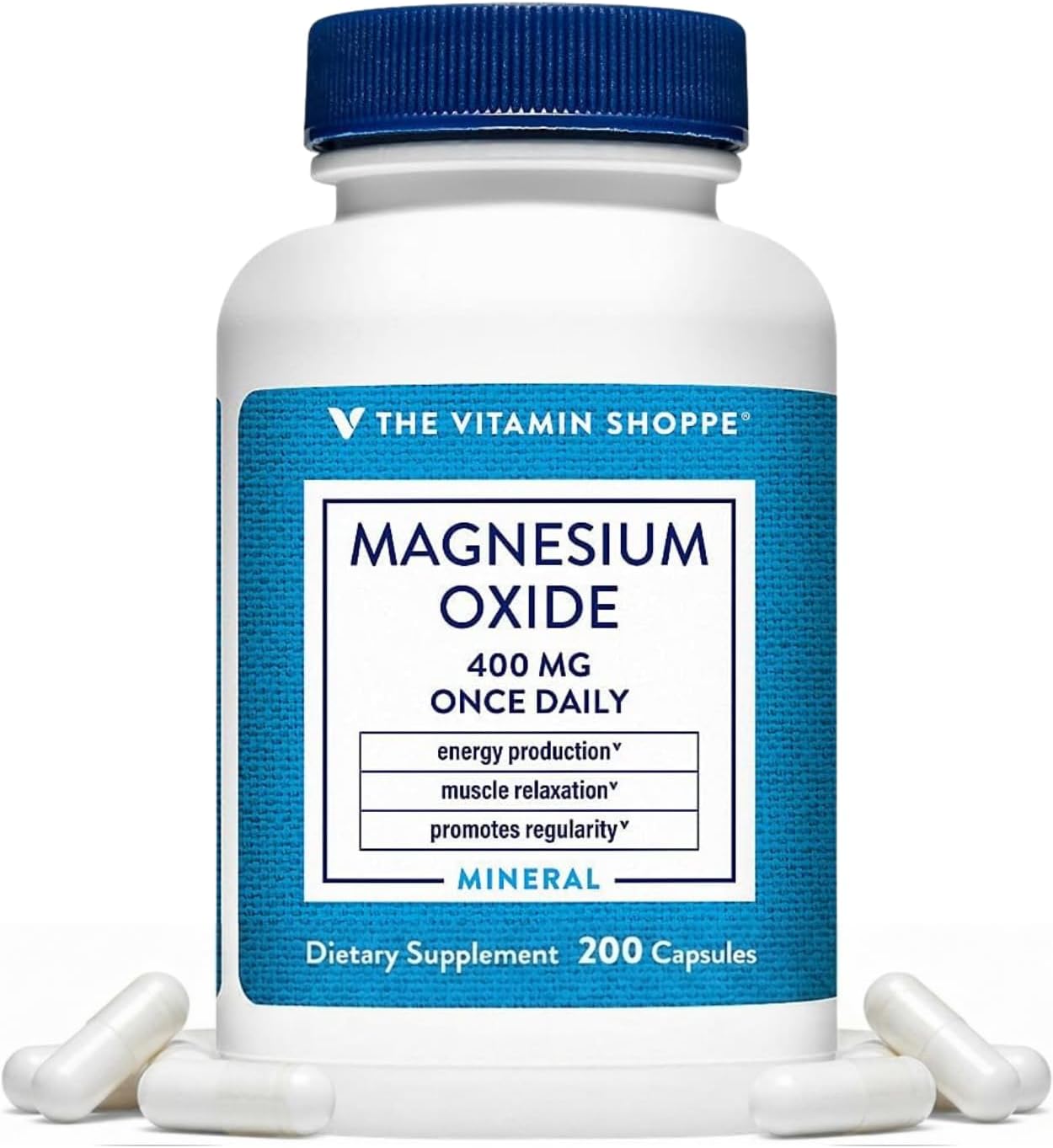 The Vitamin Shoppe Brand Magnesium Oxide 400 mg, Bone Support, 200 Count | Daily Magnesium Mineral for Muscle Relaxation