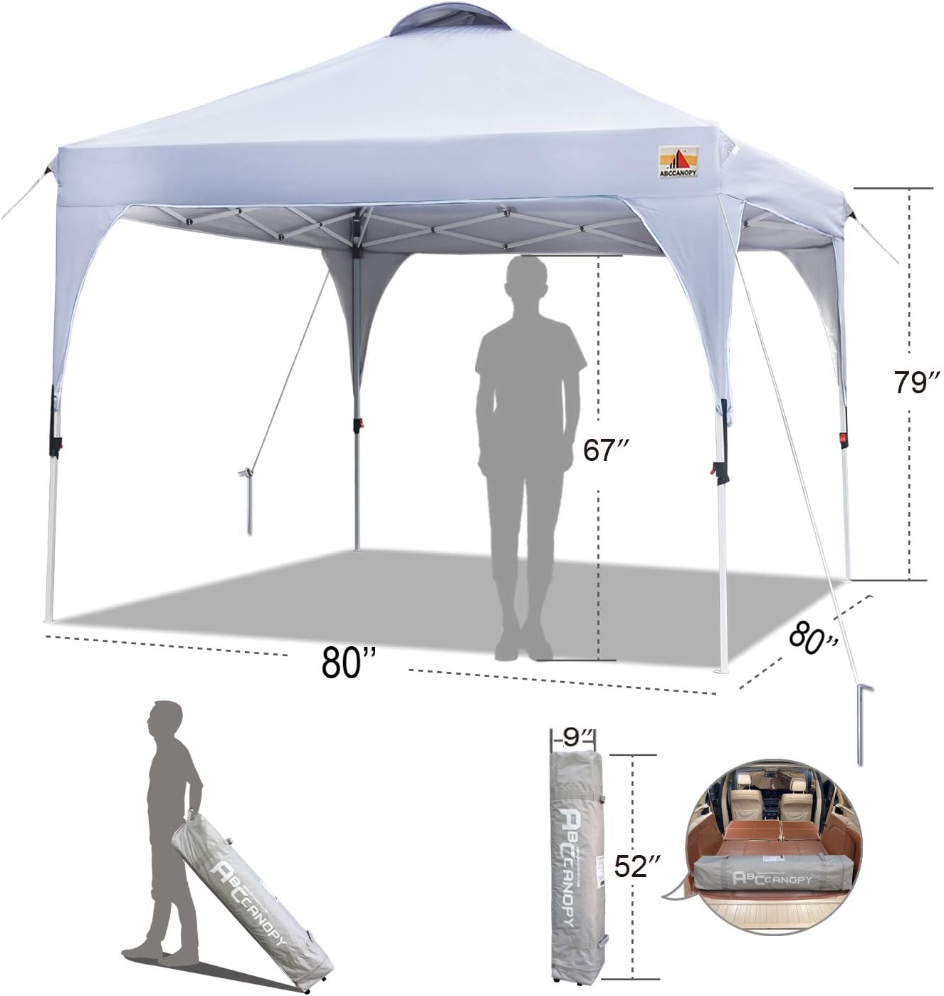 ABCCANOPY Outdoor Pop up Canopy Tent, 10x10 Instant Portable Canopy for Camping, Beach, Backyard,Gray | Water resistant & UV protection canopy, easy setup, with carry bag, ideal for camping, beach, backyard, market events