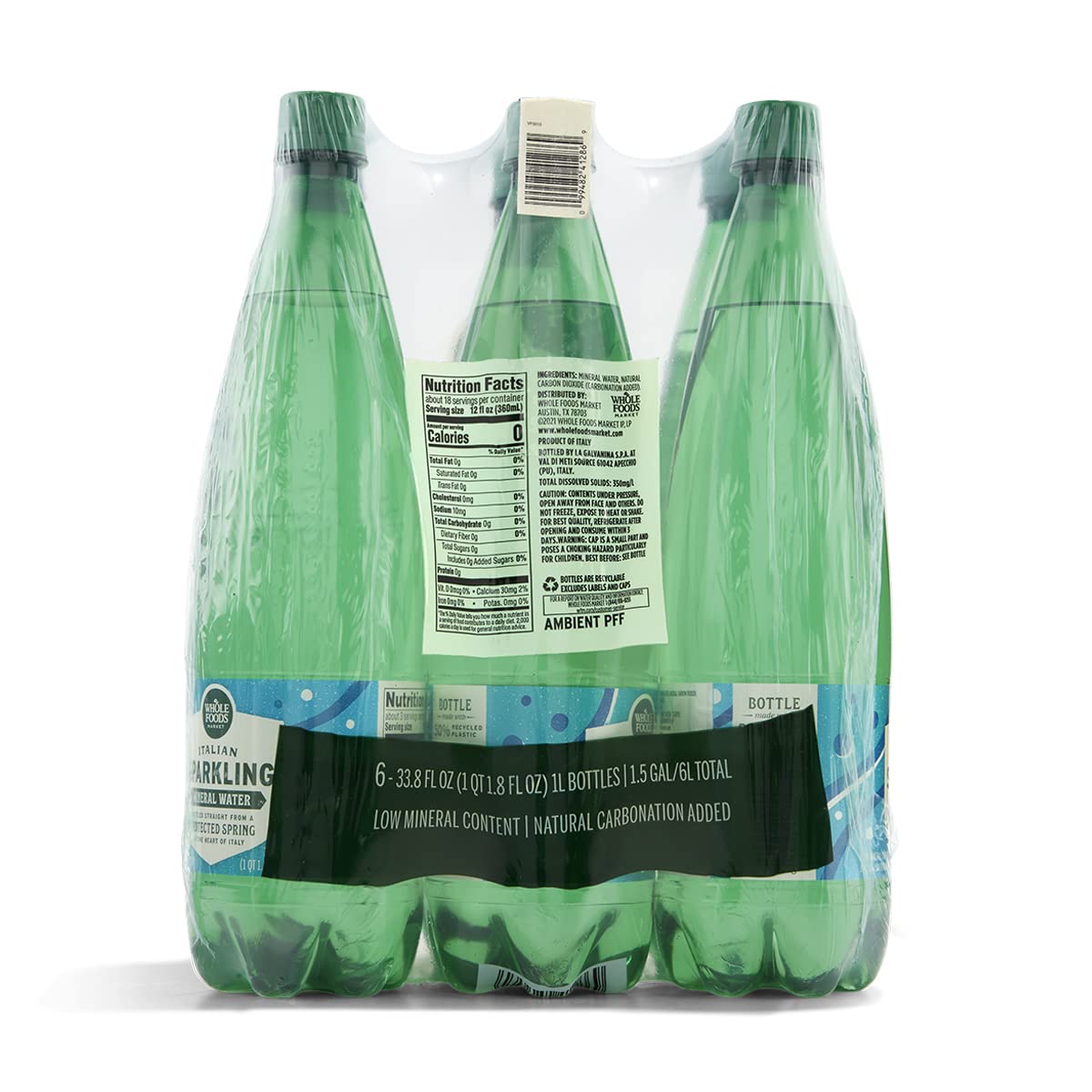 Whole Foods Market, Lemon Sparkling Mineral Water, 16.9 Fl Oz, 6 Count