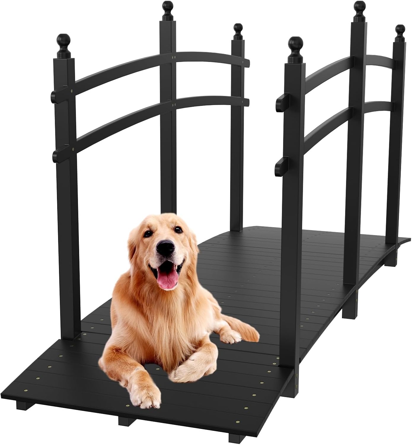 VINGLI 5 ft Garden Bridge, Classic Wooden Arch with Safety Rails Stained Finished Footbridge, Decorative Pond Landscaping, Backyard, Creek or Farm