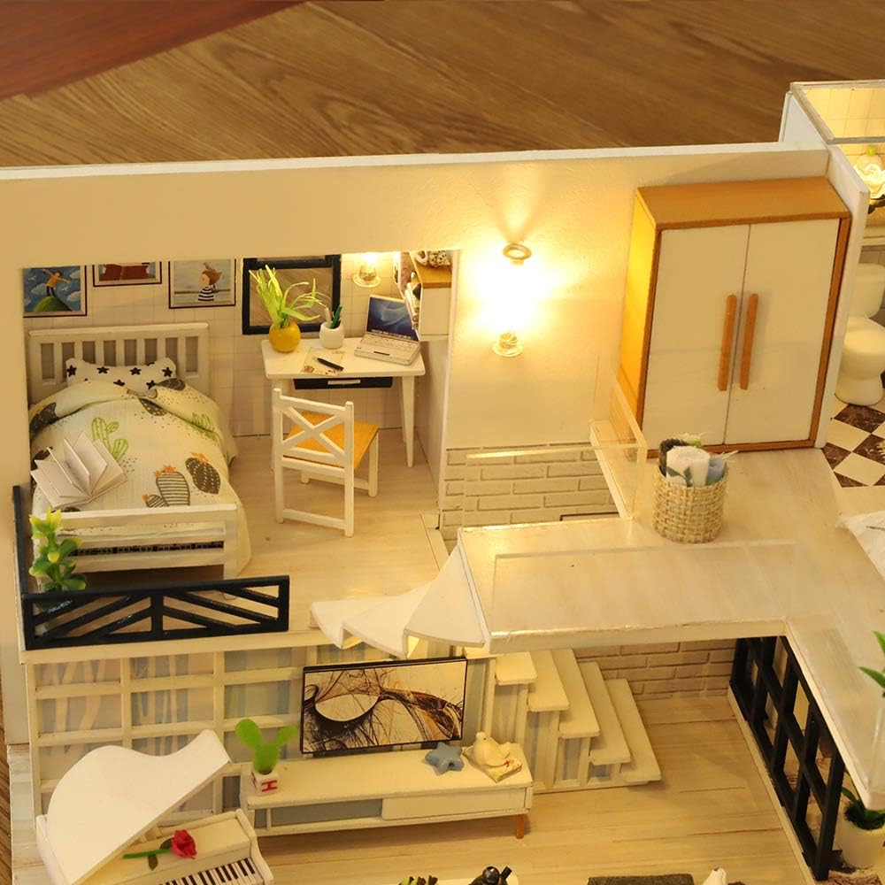 GuDoQi DIY Miniature Dollhouse Kit with Furniture, Tiny House kit 1:24 Scale, Need to Assemble Around 30 Hours