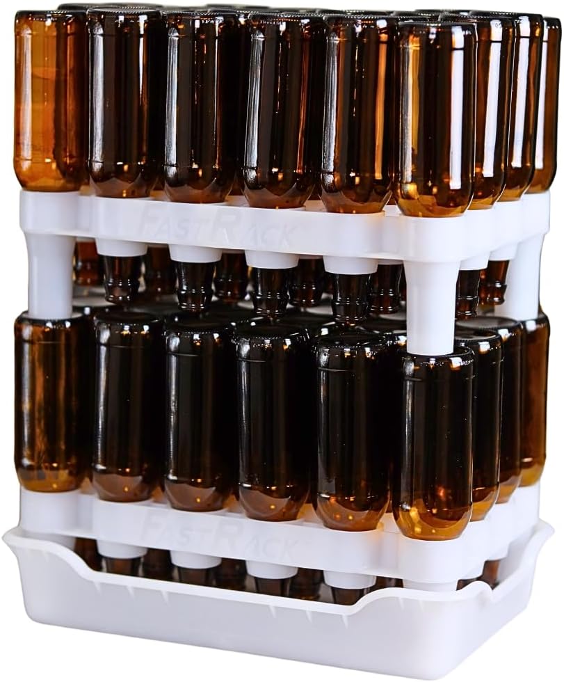 FASTFERMENT - 24-Bottle Drying Rack & Tray| Bottle Drying Tree Alternative | Dry & Store Your Wine or Bomber/Belgian Bottles | 2-Stackable Racks