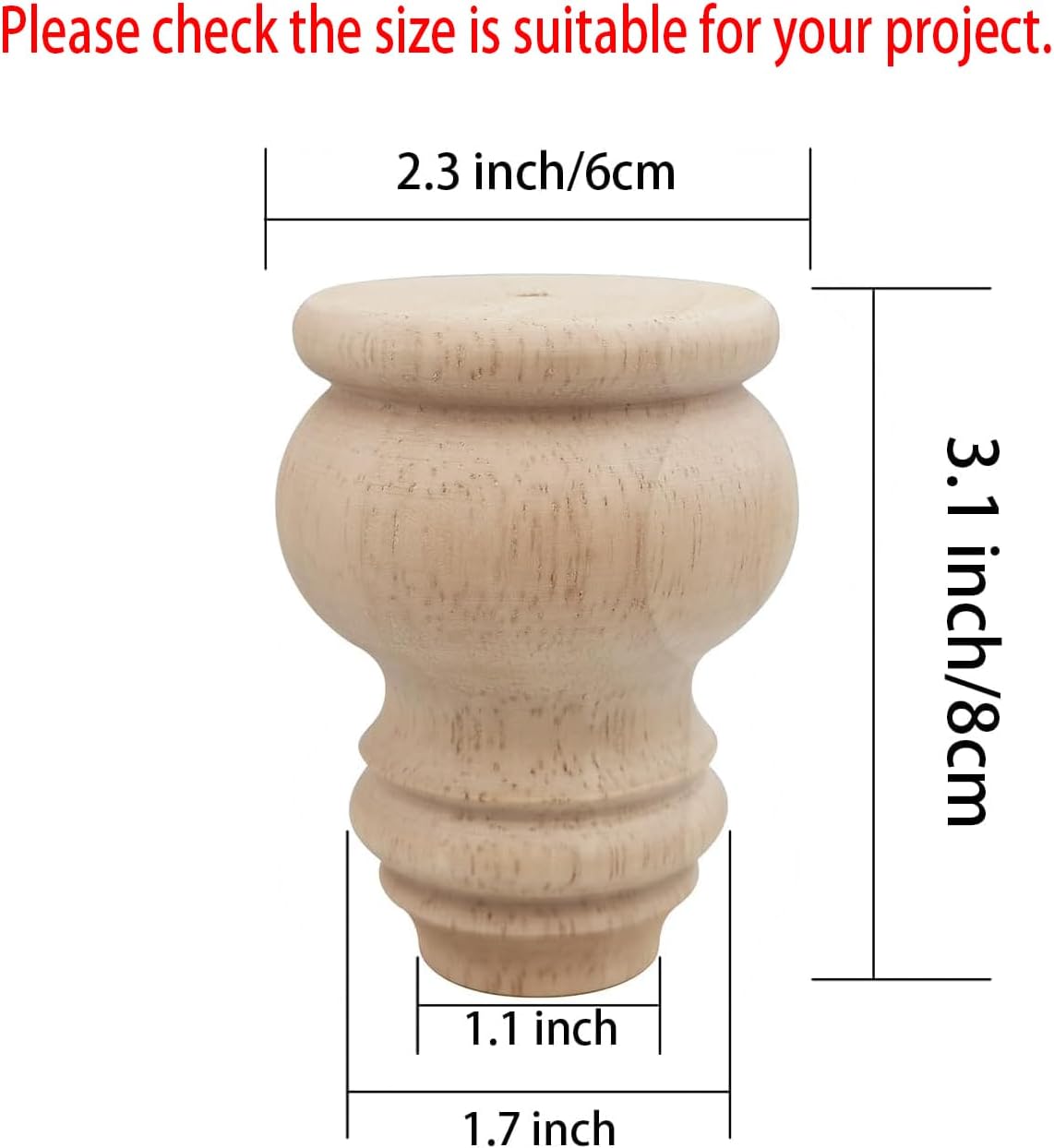 3" Tall Solid Wood Furniture Legs Unfinished Bun Feet for Cabinet Sofa Ottoman TV Stand Loveseat Dresser Set of 4