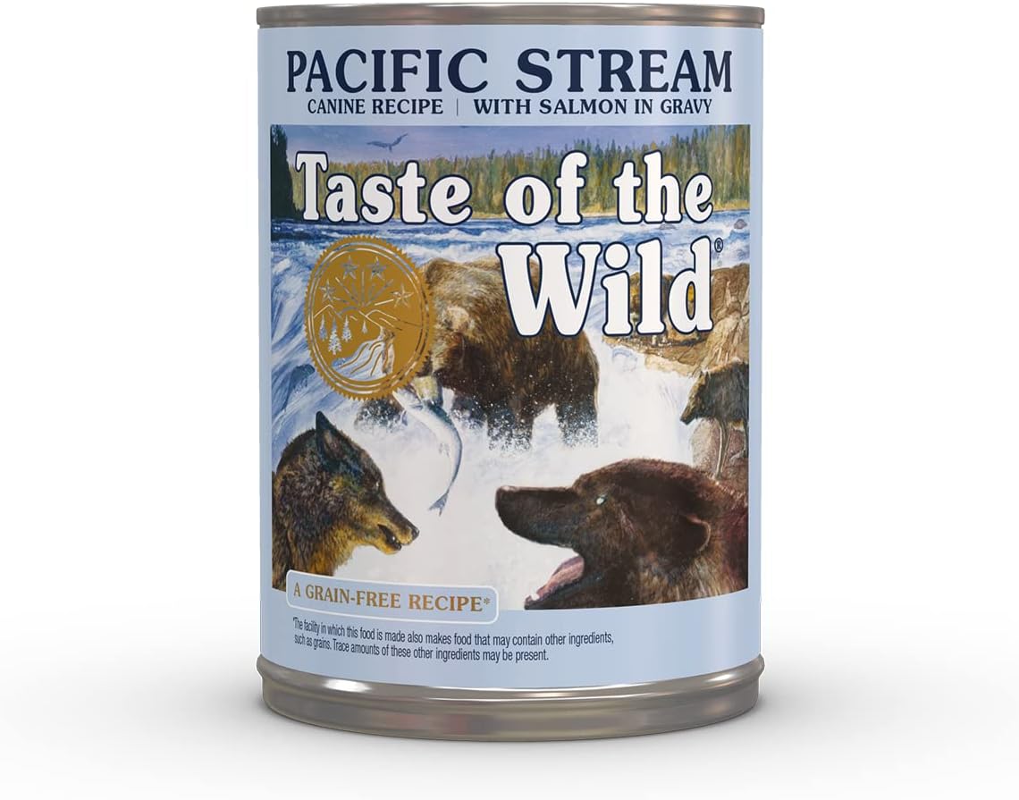 Taste of the Wild Pacific Stream Wet Food Salmon in Gravy 13.2oz Case of 12 | Puppy & Adult Dogs | Grain Free Recipe* | Complete & Balanced to Satisfy Finicky Dogs | Sweet Potatoes for All Day Energy