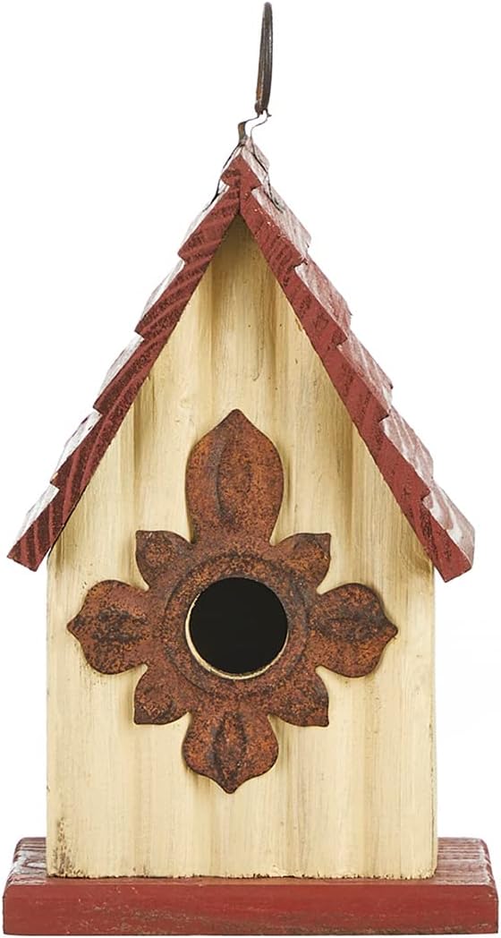 Glitzhome 14" H Hanging Distressed Wooden Church Birdhouse Garden Decor