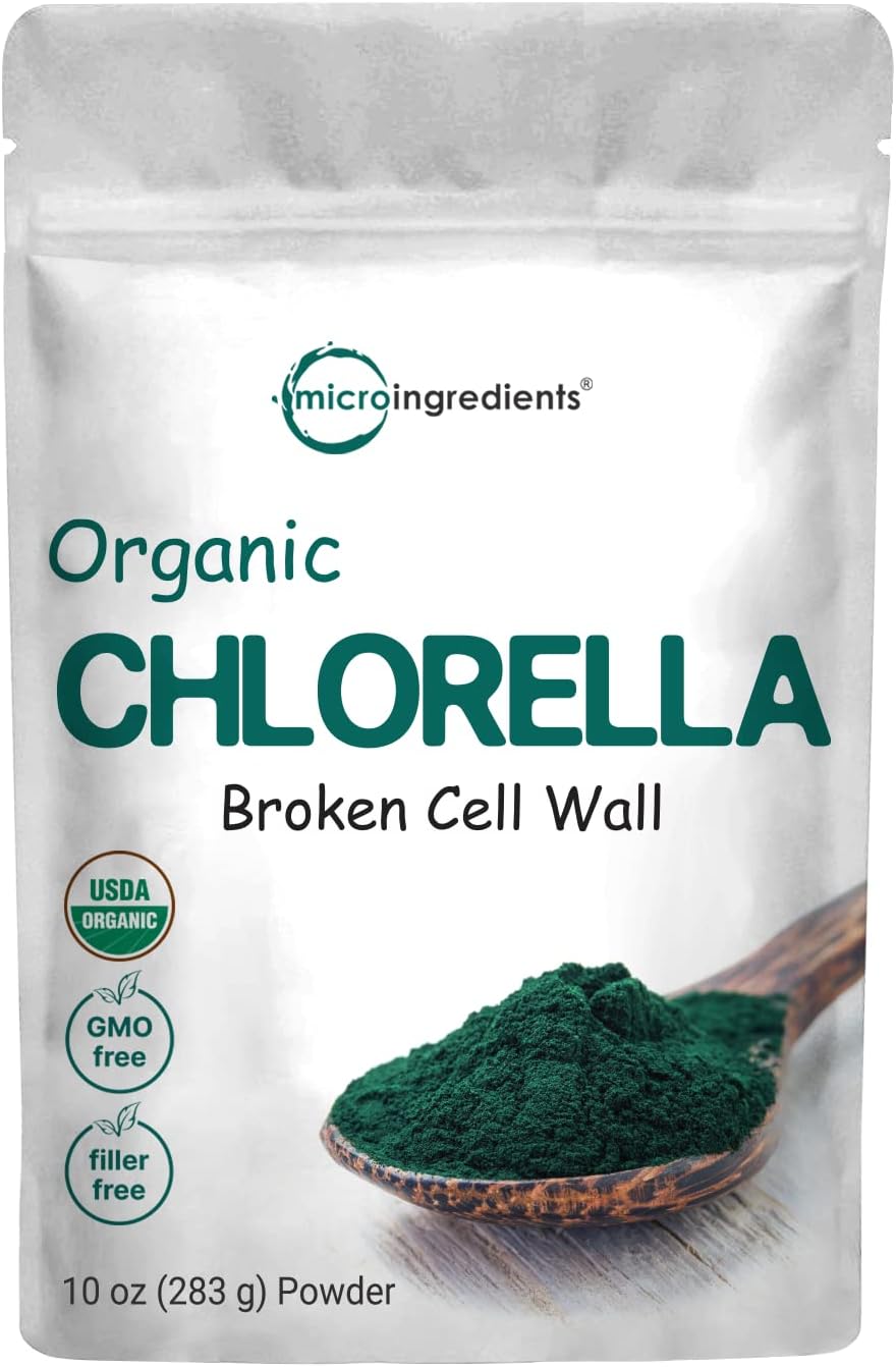 Organic Chlorella Powder, 10 Ounce, Broken Cell Wall, Rich in Vegan Proteins & Vitamins, Raw, Bulk Premium Chlorella Supplement, Vegan Friendly