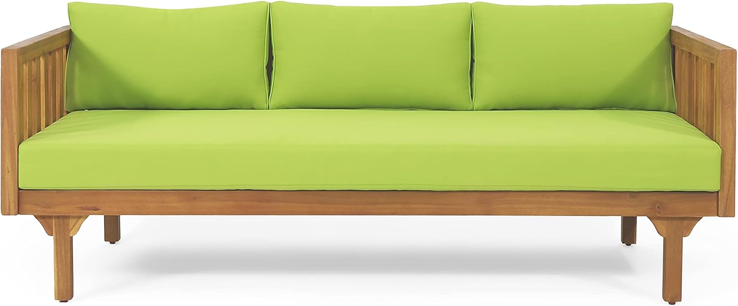 Christopher Knight Home Tina Outdoor 3 Seater Acacia Wood Daybed, Teak Finish, Light Grey