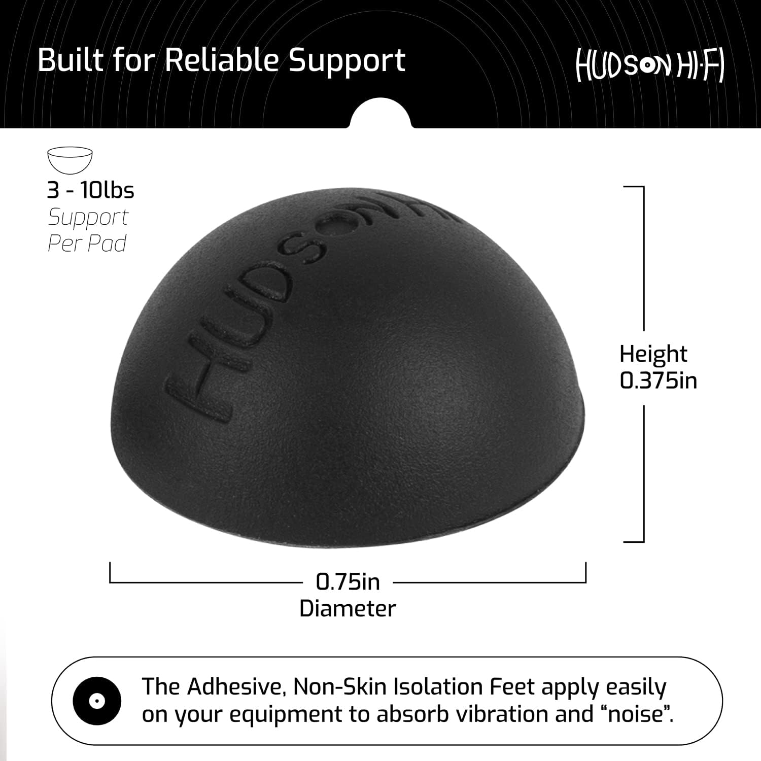 Hudson Hi-Fi Speaker Isolation Feet (4-Pack, 1") – Adhesive Silicone Anti-Vibration Pads for Speakers, Turntables, Subwoofers & Amplifiers, Supports 5-18 lbs Per Pad