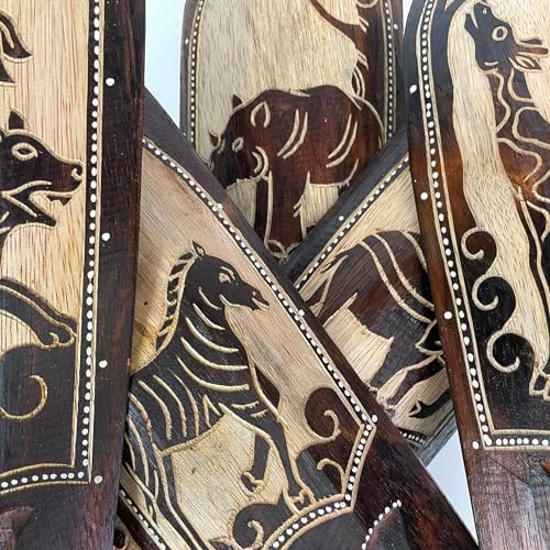 Zeckos Set of 5 African Animal Wall Masks, Hand-Carved Wood, 20 Inch | Painted Black Backdrop with Natural Grain