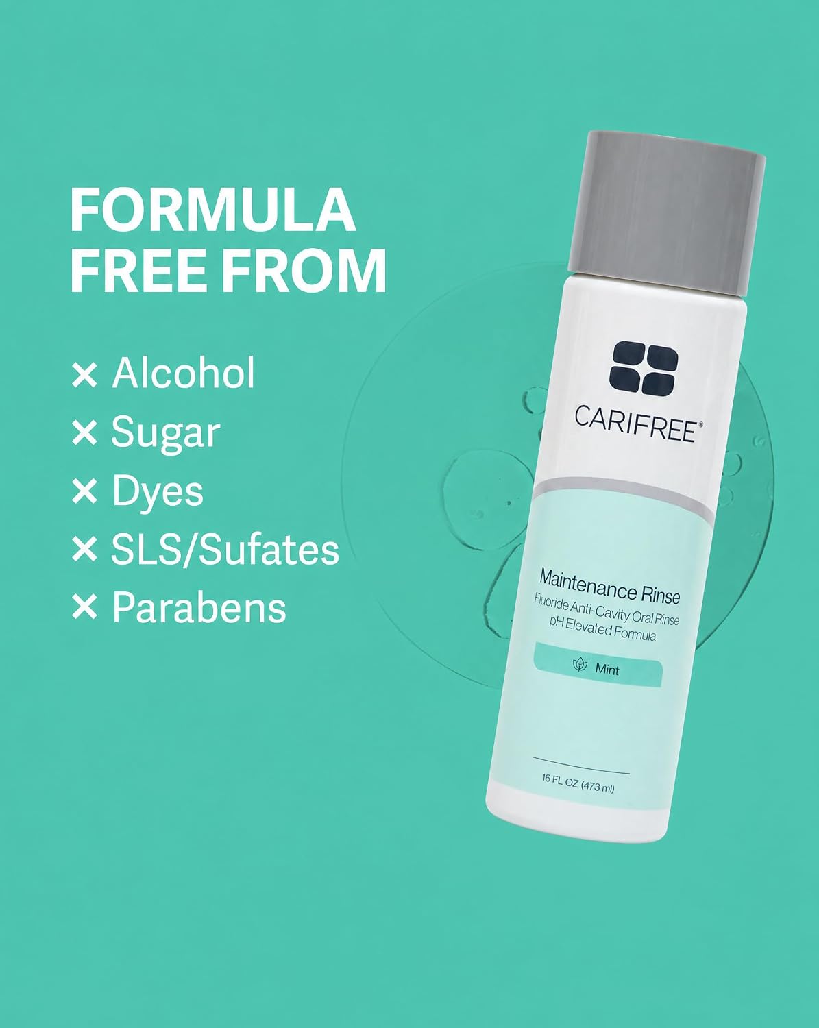 CariFree Maintenance Rinse Fluoride Mouthwash, Mint, Alcohol-Free, 16 oz | Anti-cavity fluoride & xylitol rinse; neutralizes pH, prevents decay, freshens breath; dentist recommended, alcohol-free.