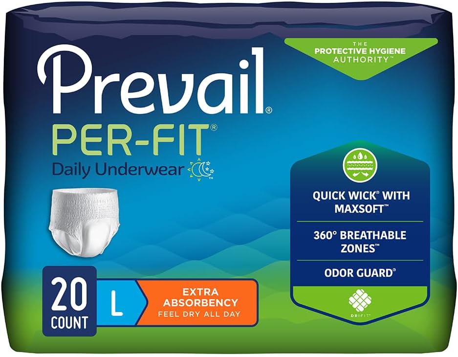 Prevail Per-Fit Daily Protective Underwear, Unisex Adult Disposable Adult Diaper for Men & Women, Extra Absorbency, Medium, 80 Count (4 Packs of 20) | Disposable, Incontinence, Extra Absorbency