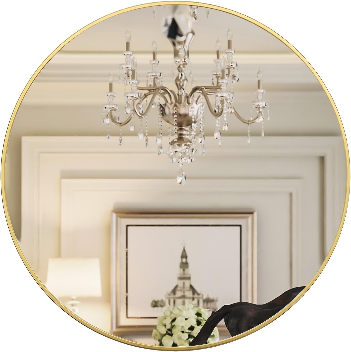 Growsun Black Round Mirror 24 inch, Wall Mounted Circle Mirror, Metal Framed Mirror for Bathroom Vanity, Bedroom Home Decor Mirros