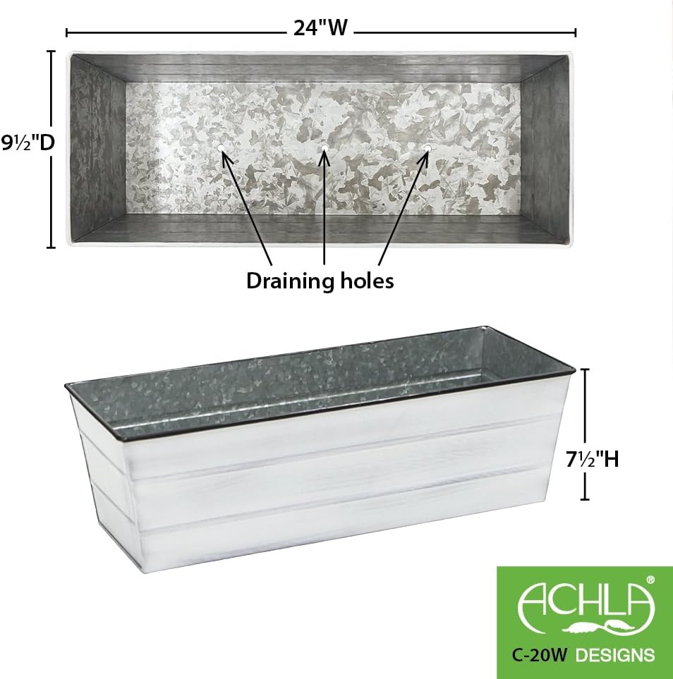 Achla Designs Galvanized Window Flower Box Planter-Green-Medium (24" L x 9.5" W x 7.5" H)