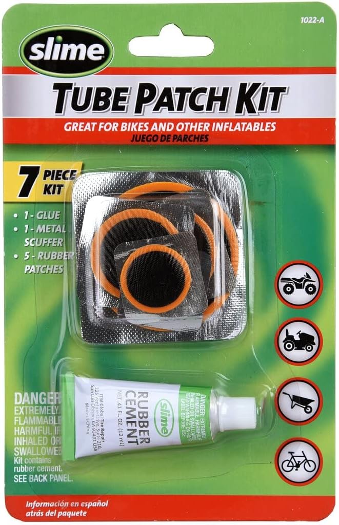 Slime 1022-A Tube Rubber Patch Kit, for Bikes and Other Inflatables, Contains, 5 Patches, Scuffer and Glue