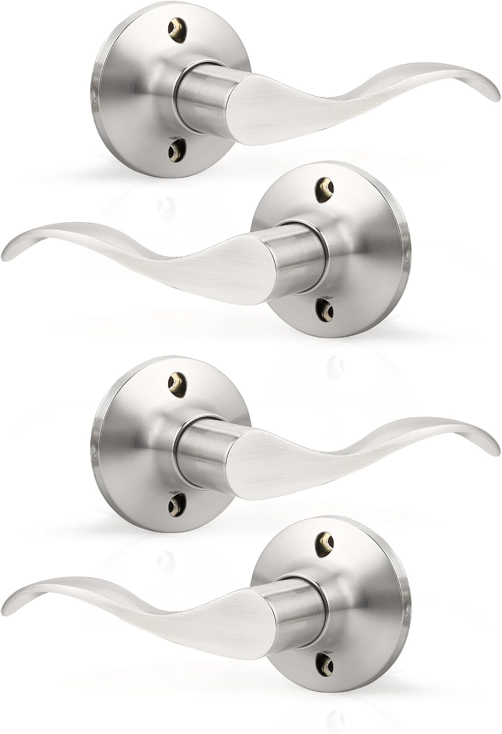 GOBEKOR 1 Pack Privacy Door Levers Brushed Nickel Lever Door Handles Interior for Bedroom and Bathroom Door Locks Wave Door Handles