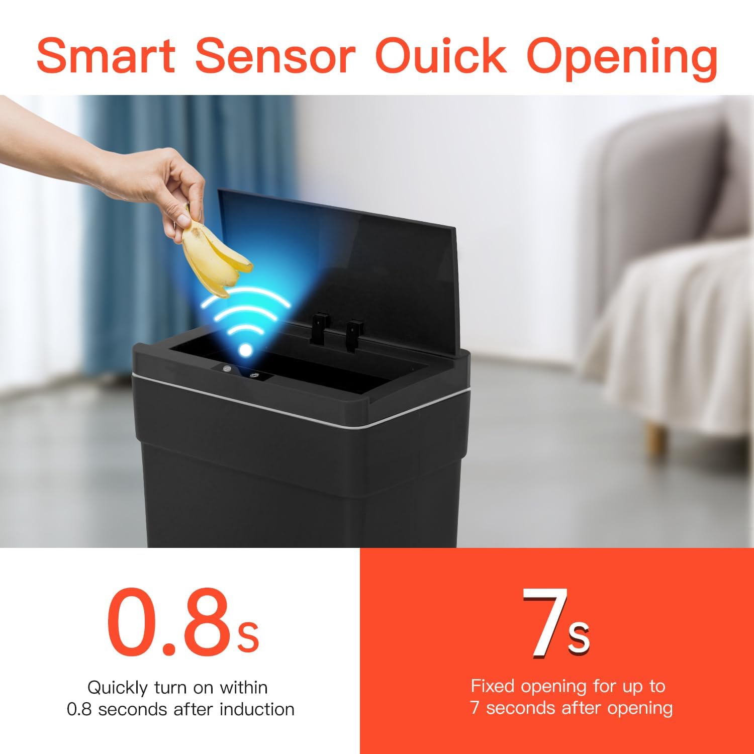 BestOffice 13 Gallon Trash Can Automatic Kitchen Trash Can Touch Free High-Capacity Garbage Can with Lid for Bedroom Bathroom Home Office 50 Liter