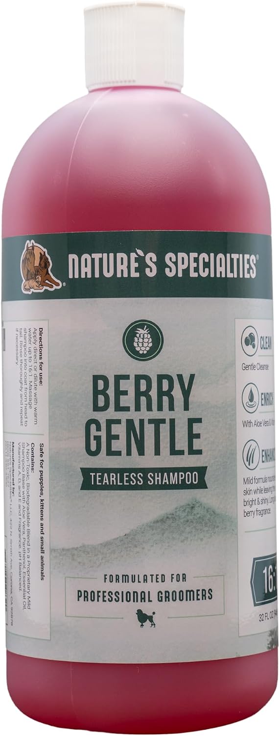 Nature's Specialties Berry Gentle Ultra Concentrated Face and Body Wash for Pets, Makes up to 16 Gallons, Natural Choice for Professional Groomers, Gently Cleanse The Skin and Coat, Made in USA, 1 gal