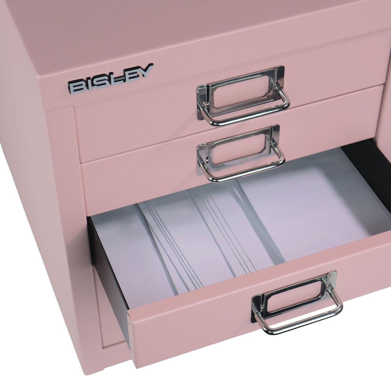 5-Drawer Steel MultiDrawer Cabinet - Orange, by Bisley | Chrome Pull Handles with Label Holders, Powder-Coated Steel, Removable Drawers, Desktop Storage, Labels Included