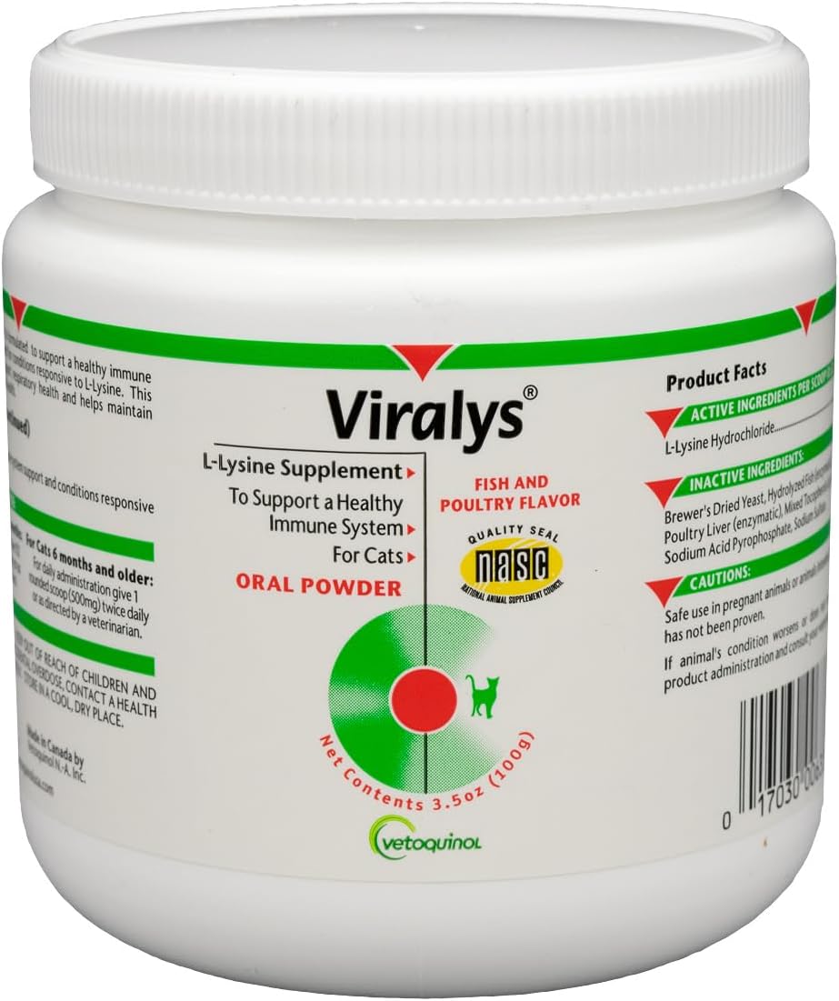 Vetoquinol Viralys - Lysine Supplement for Cats & Kittens - Supports Eye Wellness, Respiratory Health & Immune Strength - Flavored Oral Powder for Easy Feeding & Daily Use - 100 Grams