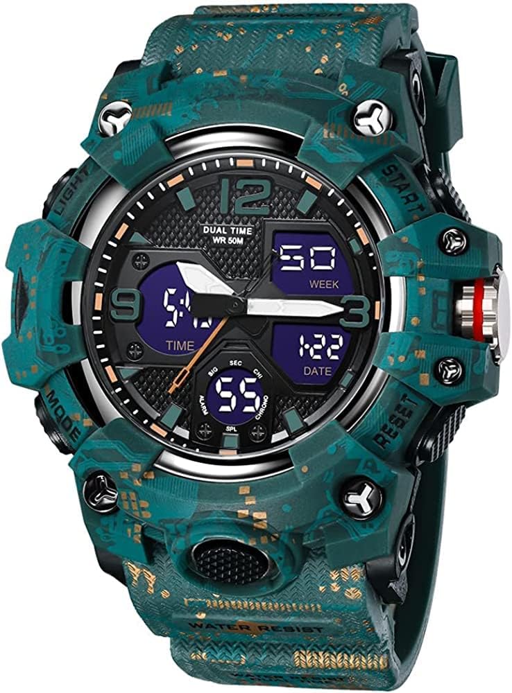 Gosasa Men's Large Face Outdoor Sports Watches Military S-Shock Watch Waterproof, Backlight, Alarm, Stopwatch Features - Rugged Wristwatch for Training, Hiking, and Adventure