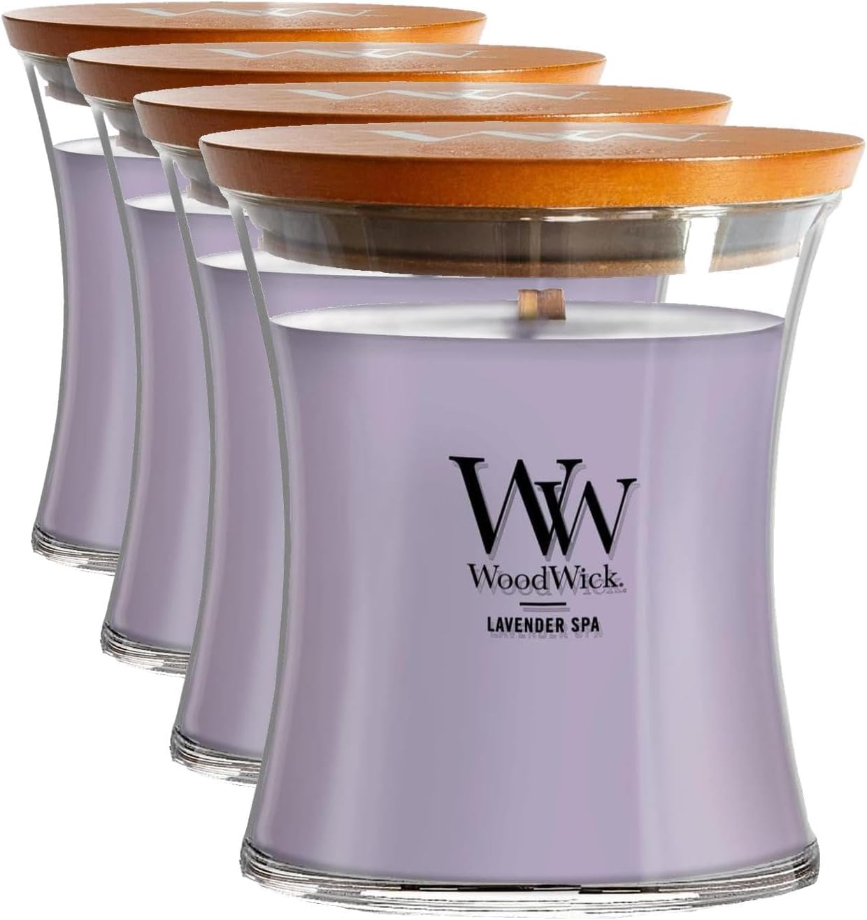 WoodWick Lavender Spa Gifts for Women and Men, 9.7 oz Medium Hourglass Candle with Crackling Wick