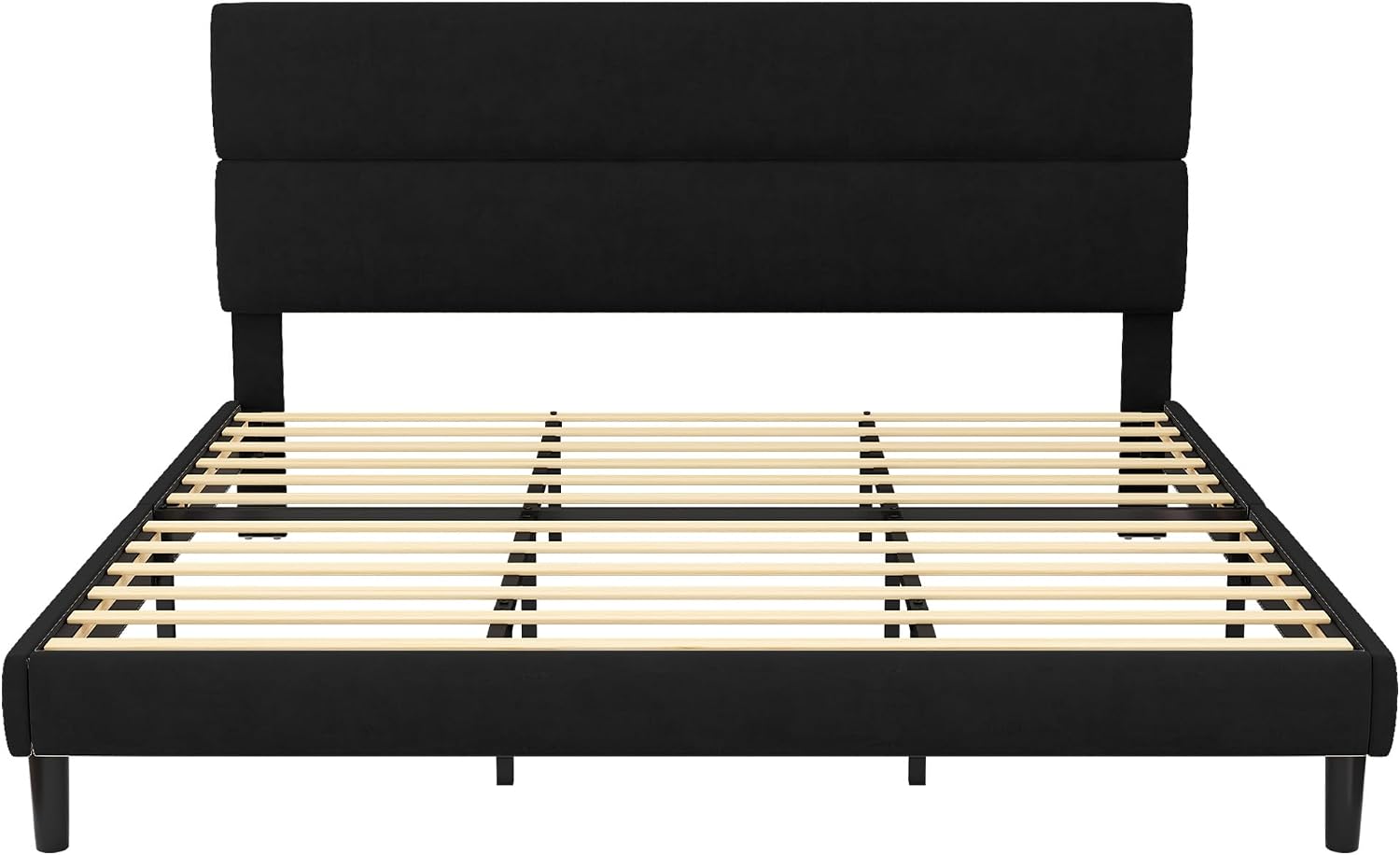 GRUSIGN Queen Size Platform Bed Frame with Velvet Headboard, Adjustable Height Wooden Slats Support, Upholstered Mattress Foundation, Fits Mattress or Mattress with Box Spring, Easy Assembly, Beige