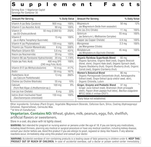 Rainbow Light Womens Multivitamin One + | 60 Caplets | Supports Energy & Antioxidant Health | Real Food Nutrients, Digestive Enzymes & Probiotics