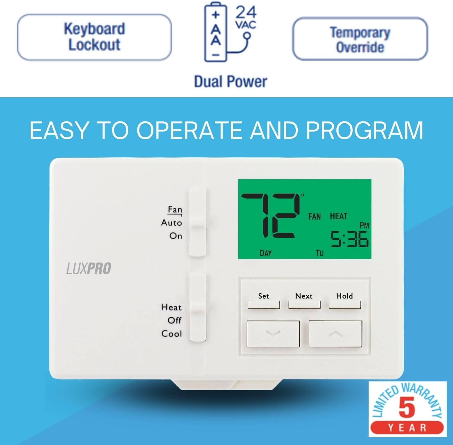 P711 7-Day Programmable or Non-Programmable, Easy-to-Use Thermostat | P711 Prog/Non-Prog, Digital Heating/Cooling Thermostat, Easy DIY Installation, Batteries Included