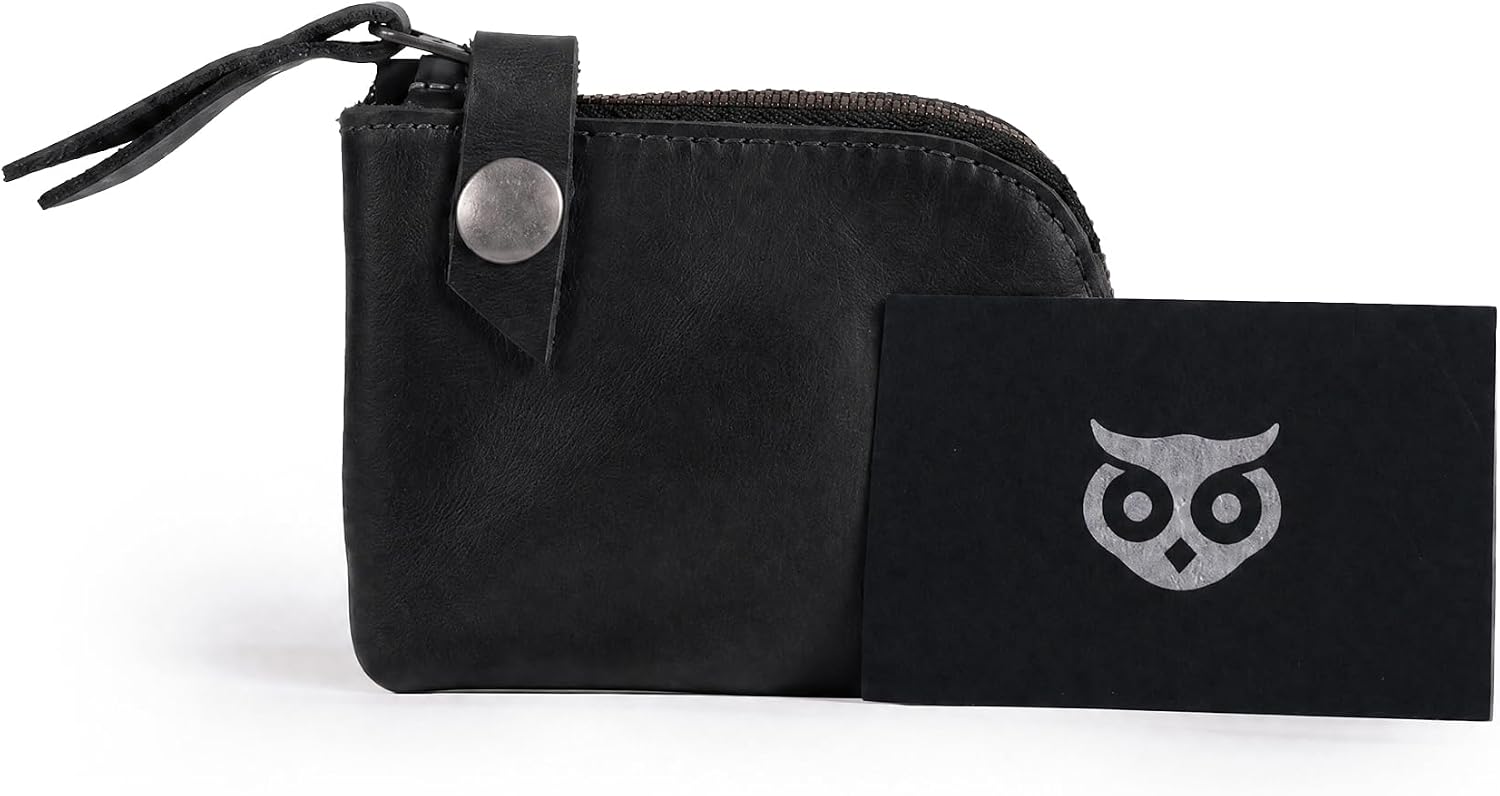 Hide & Drink, Leather Zippered Wallet, Holds Up to 6 Cards Plus Folded Bills, Pouch Organizer, Cash Holder, Travel Essentials, Mini, Pocket-Size, Handmade (Bourbon Brown)