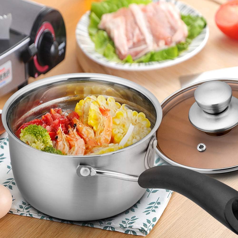TeamFar 1 Quart Saucepan, Stainless Steel Saucepan with Lid | Small Sauce Pot Milk Pan Cookware for Home Cooking, Non Toxic & Healthy, Easy Clean & Dishwasher Safe