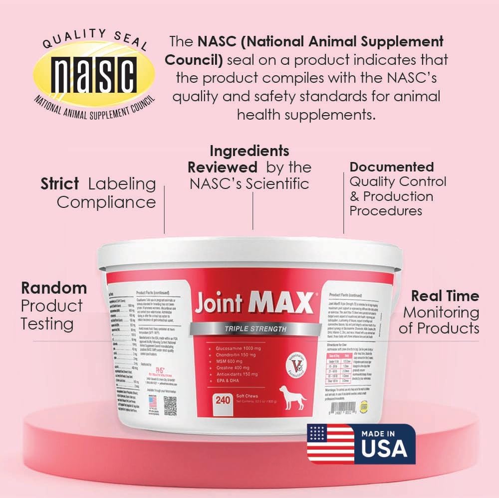 TS Joint Supplement Vet Formulated Pain & Inflammation Relief Treats Hip Dysplasia & Arthritis.Glucosamine, Chondroitin, Turmeric, MSM, HA, Creatine, Omega 3 EPA+DHA. All Dogs 240 Soft Chews