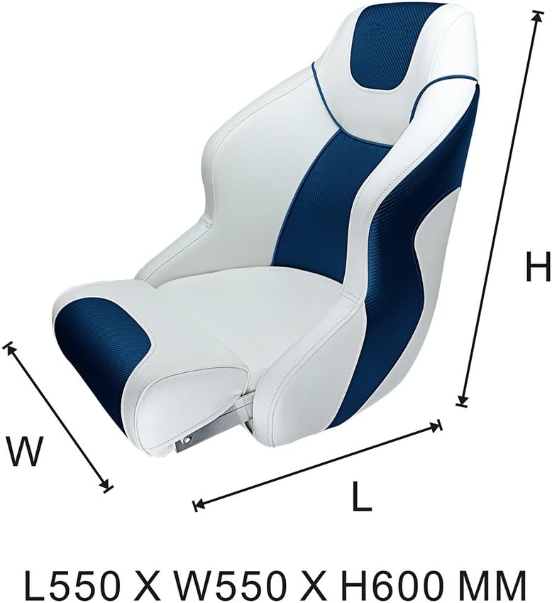 Seamander Boat Captains Chair,Captain Bucket Seat with Flip Up Bolster,Integral Rotomolded Frame, Premium EPDM Foam Material, Marine Grade Vinyl (A-White/Charcoal)