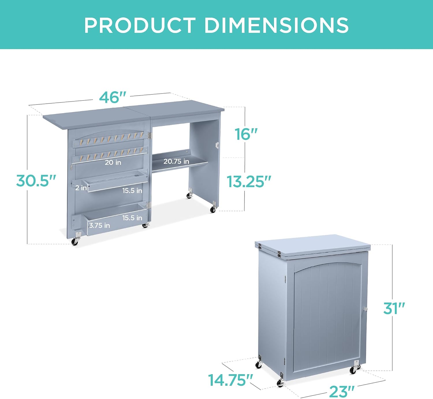 Best Choice Products Folding Sewing Table Multipurpose Craft Station & Side Desk with Compact Design, Wheels, Shelves, Storage Trays, Pegs