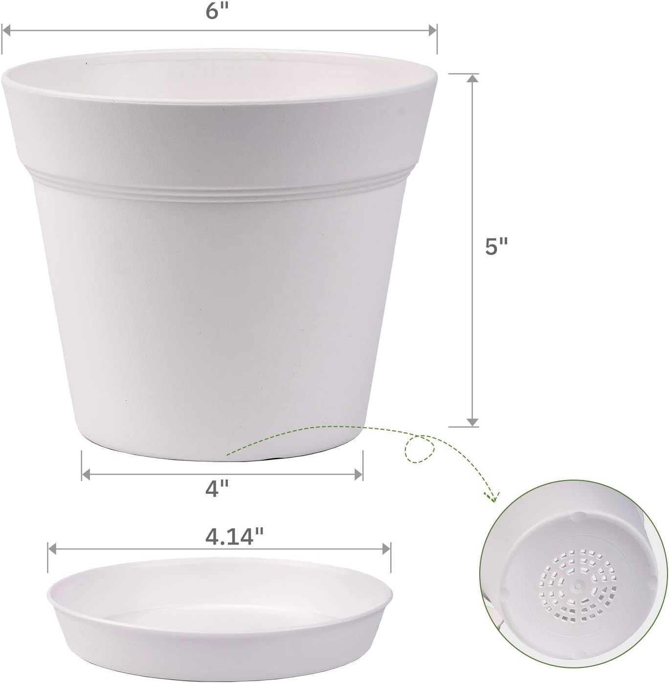 homenote 7.5 Inch Plastic Flower Pots with Drainage Holes and Trays (8 Pcs)
