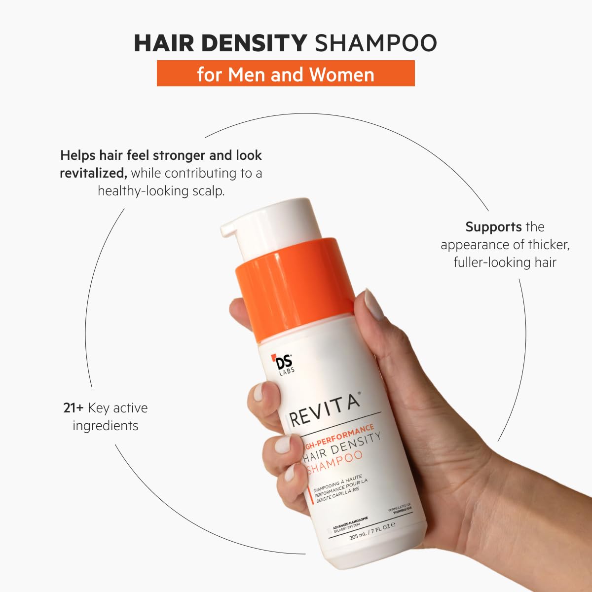 DS Labs Revita Hair Density Shampoo & Conditioner for Thinning Hair, 205 mL | Complete hair care routine powered by peptides, turmeric, caffeine & ginseng for healthier-looking, fuller-looking hair.