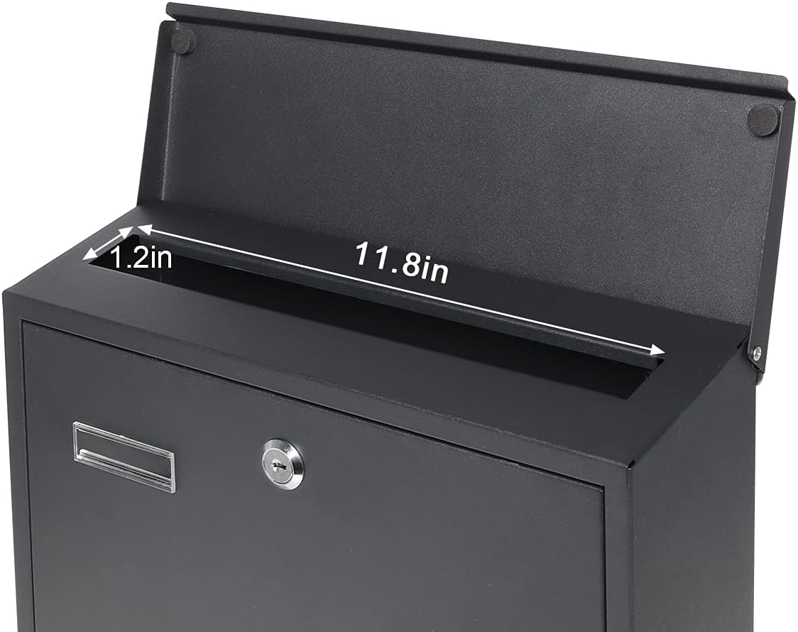 Decaller Large Capacity Mailbox with Key Lock, Wall Mount Metal Mail Box with Newspaper Compartment for Outside, 14.4" x 13" x 4.2", 938 Black