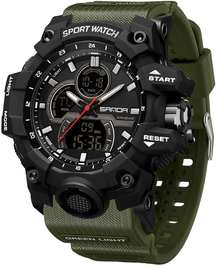 FANMIS Men Sports Outdoor Watch Analog Digital Multifunctional Black Watch | Black Sports Watch Casual Quartz Wristwatch Waterproof Military Wrist Watch Tactics LED Alarm Stopwatch Digital Watch for Men