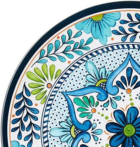 Talavera Melamine 12-Piece Dinnerware Set – Multicolored Plates and Bowls for 4, Spanish Tile-Inspired, Durable, Lightweight, Shatterproof