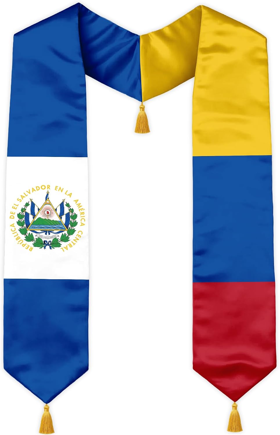 Class of 2026 Dual Flag Graduation Stole with Gold Tassels, Half and Half Country Flag Satin Sash, V-Neck