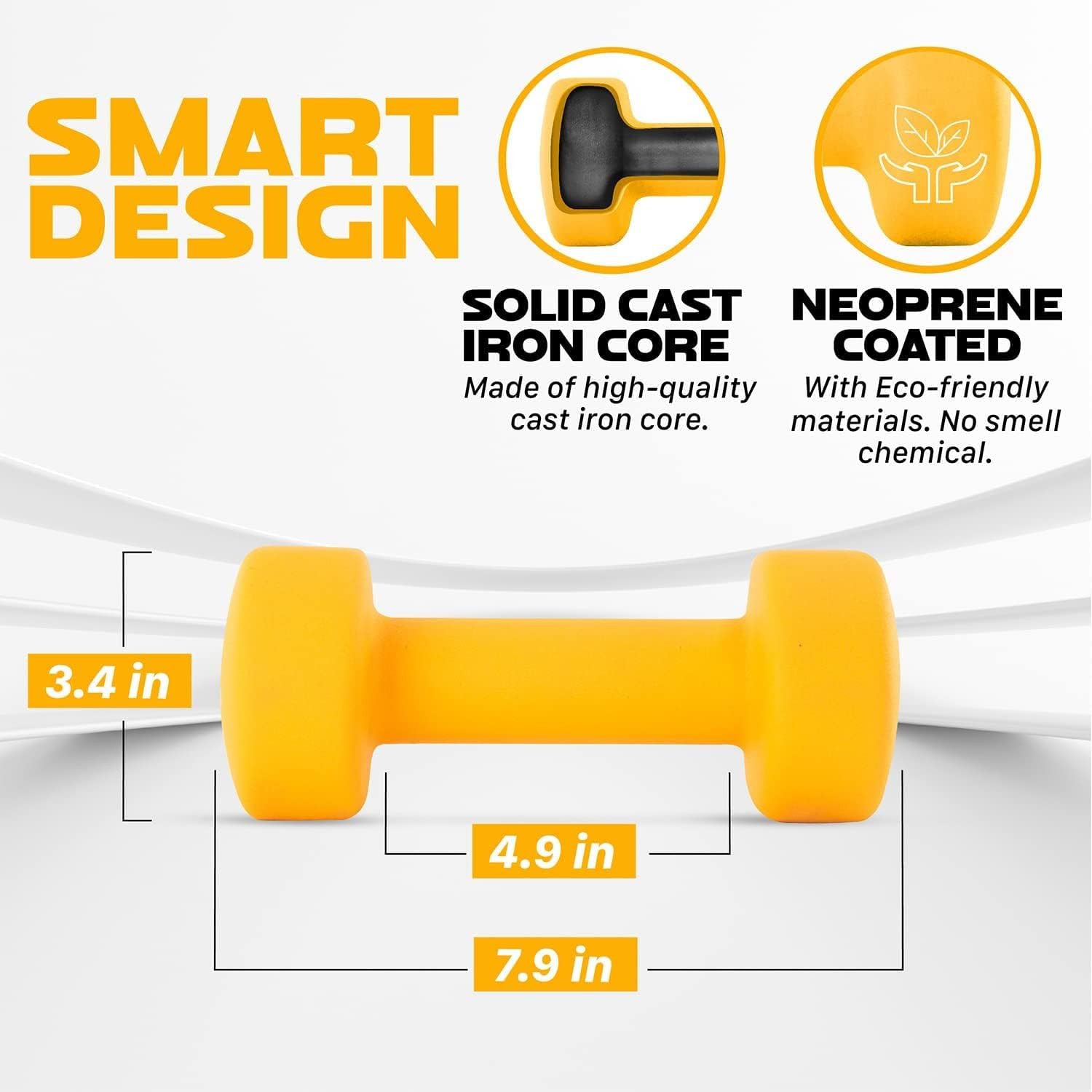Yes4All Neoprene Coated Dumbbell Hand Weight Sets of 2 - Multiple Weight Options with 15 Colors, Anti-roll, Anti-Slip, Hexagon Shape