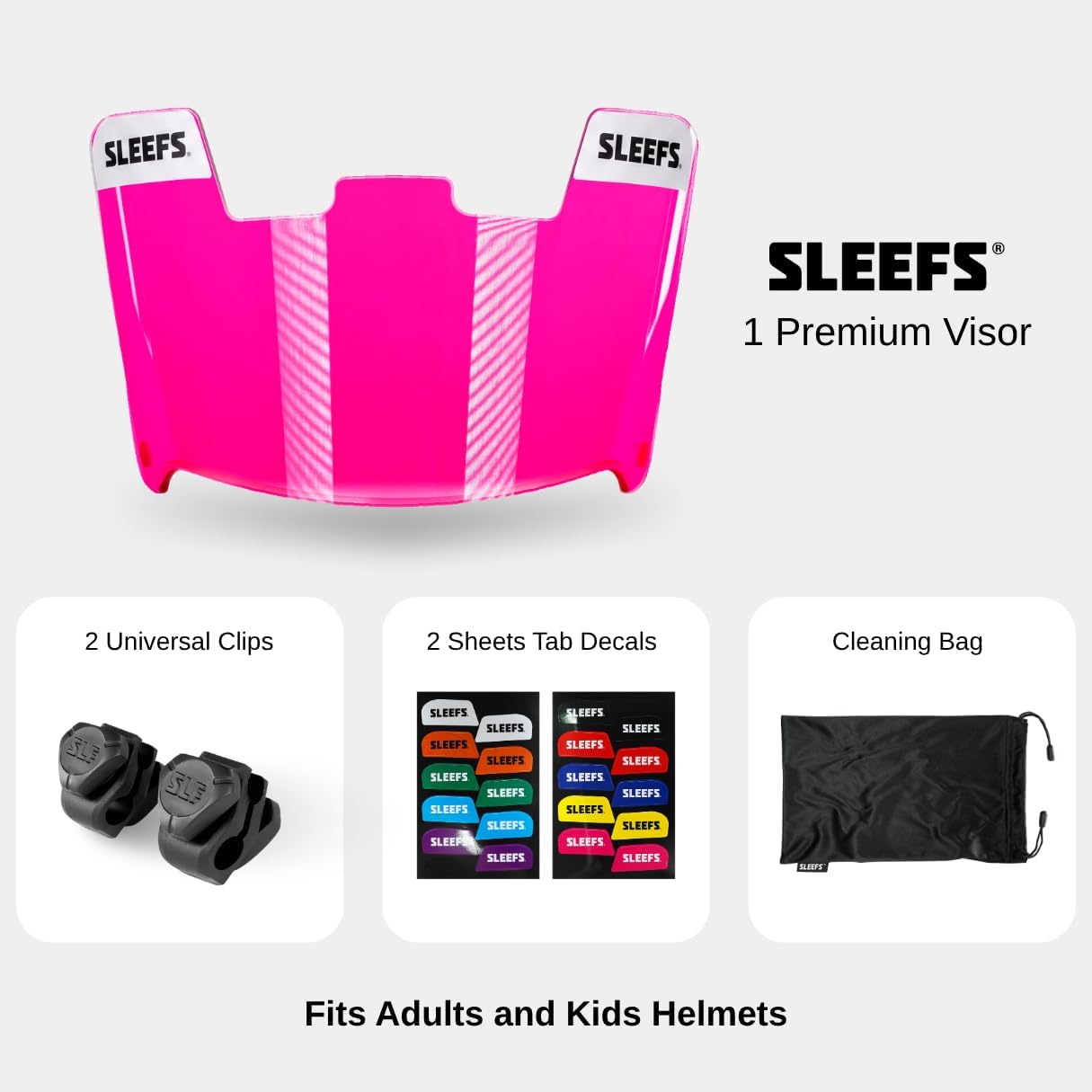 SLEEFS Clear Football Visor for Helmet - Professional Football Visor - Face & Eye Shield - Fits Youth & Adult Helmets - Includes Quick Visor Clips