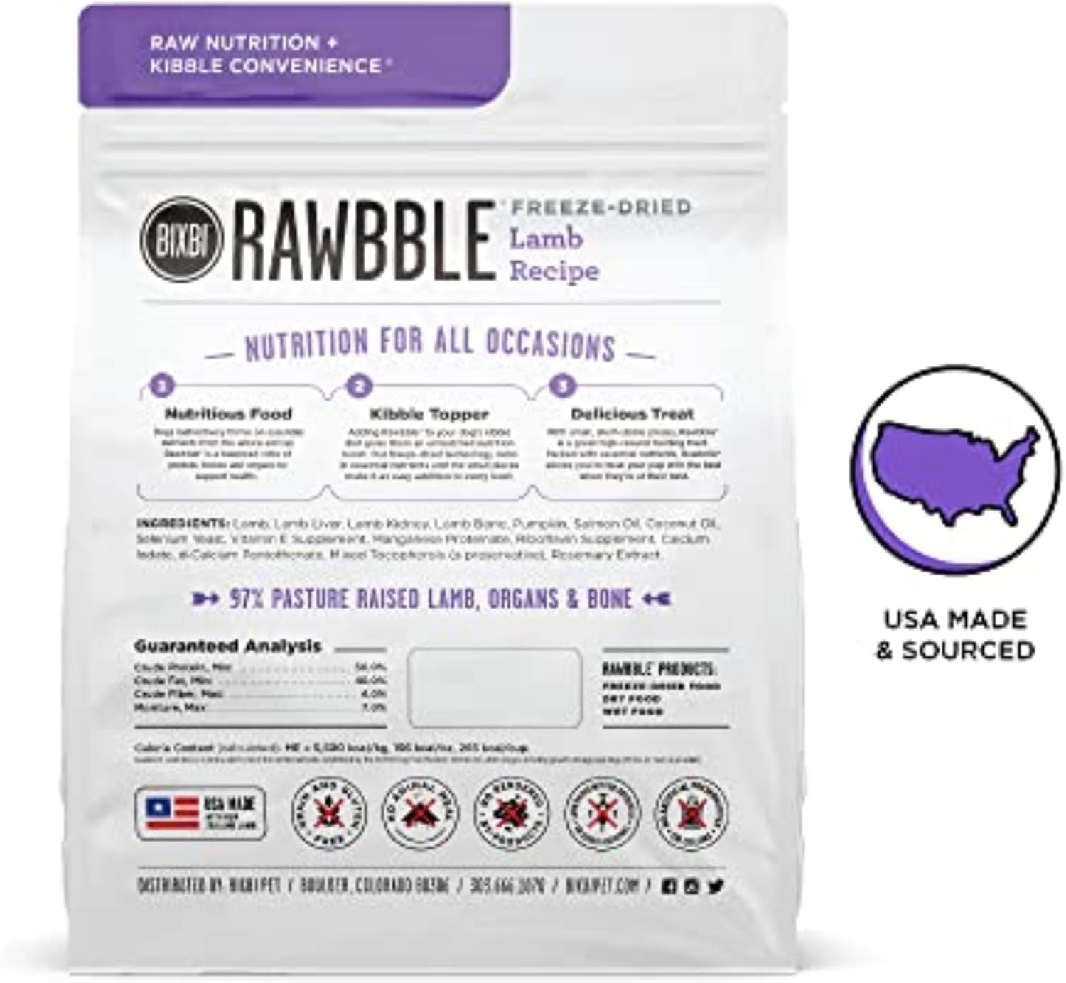 BIXBI Liberty Freeze-Dried Dog Food Topper & Treats, Beef – 98% Meat & Organs, No Refrigeration – USA Made, 26 oz