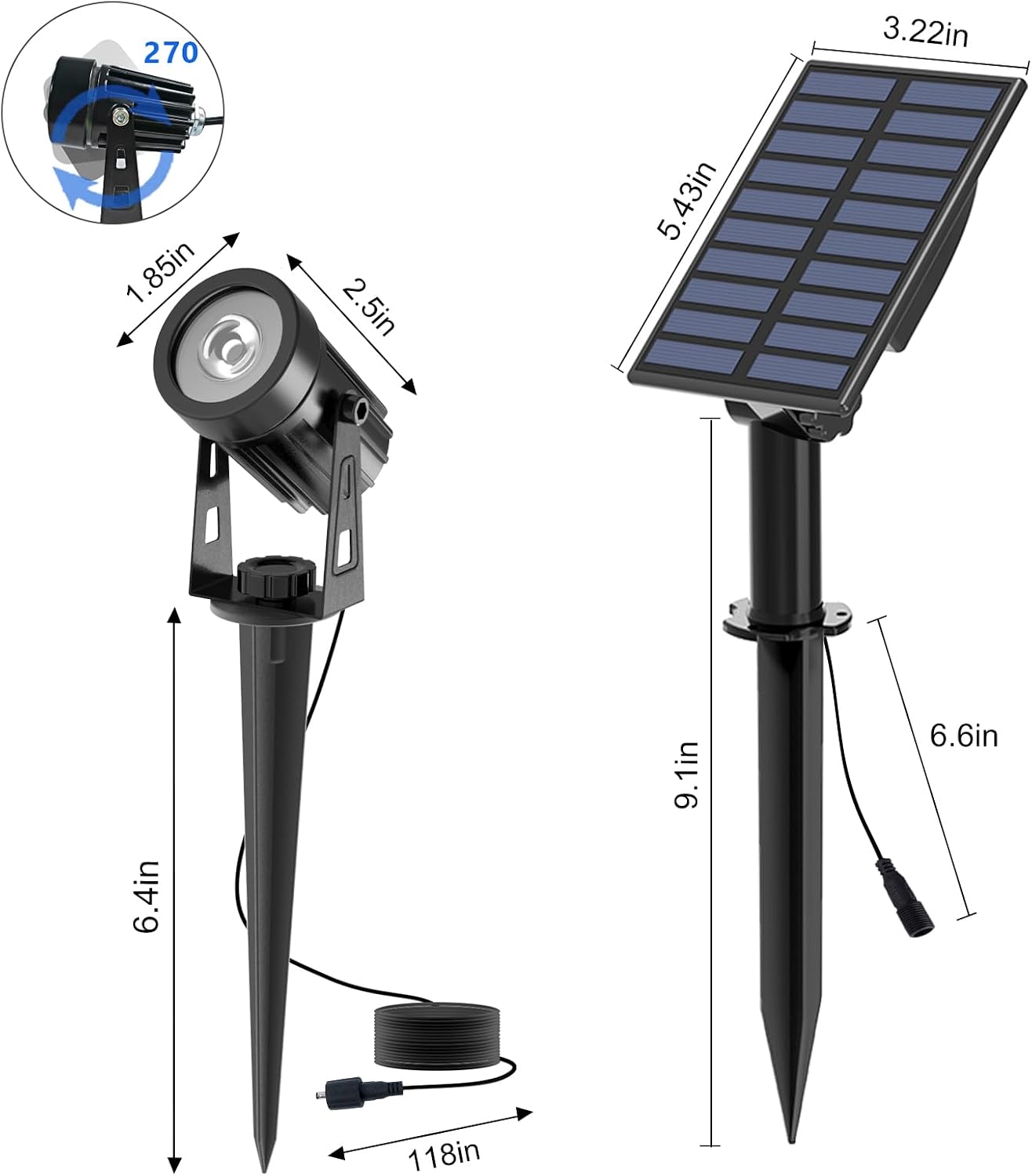 T-SUN Solar Spot Lights Outdoor, Dual Head Solar Spotlights, Cool White | IP65 Waterproof, 2 Brightness Modes, Dusk to Dawn Solar Uplights for Garden, Yard, Pathway, Patio, Lawn