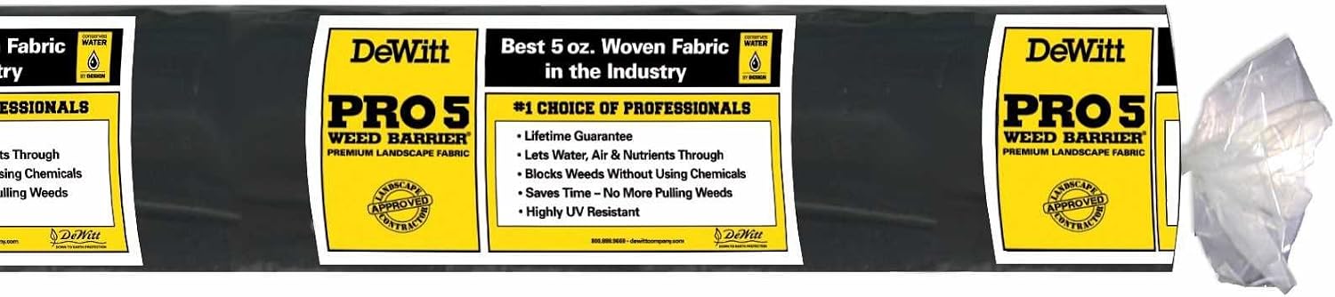 Dewitt Pro-5 Weed Barrier Fabric 5 oz, 6 x 250 Feet – Heavy-Duty | Woven Landscape Ground Cover Mat for Raised Garden Bed, Greenhouse Gardening, Outdoor Landscaping, and Commercial Planting