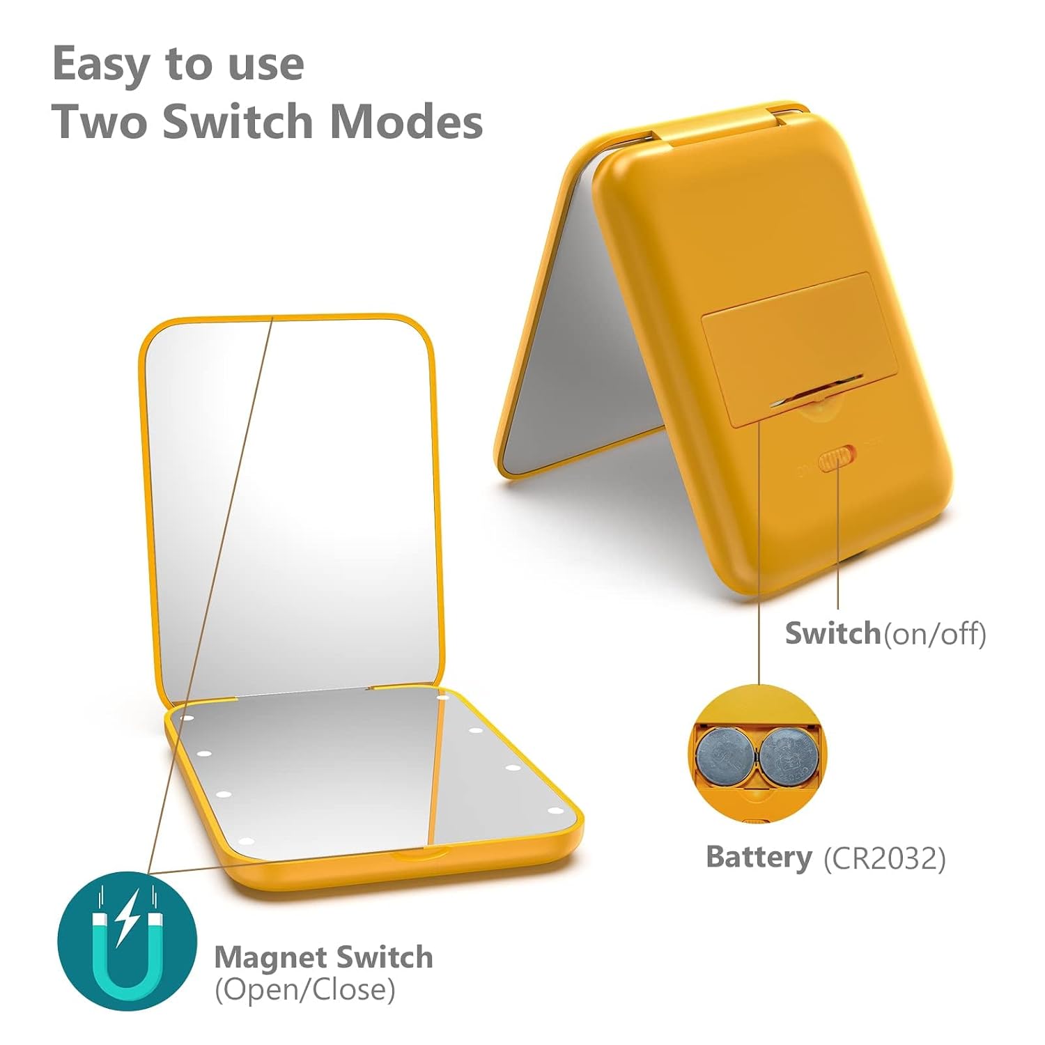 Kintion Pocket Mirror, 1X/3X Magnification LED Compact Travel Makeup Mirror with Light for Purse, 2-Sided, Portable, Folding, Handheld