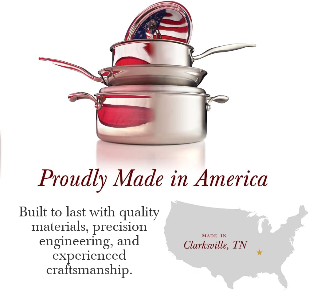 Heritage Steel 6 Quart Rondeau with Lid - Titanium Strengthened 316Ti Stainless Steel with 5-Ply Construction - Induction-Ready and Fully Clad, Made in USA