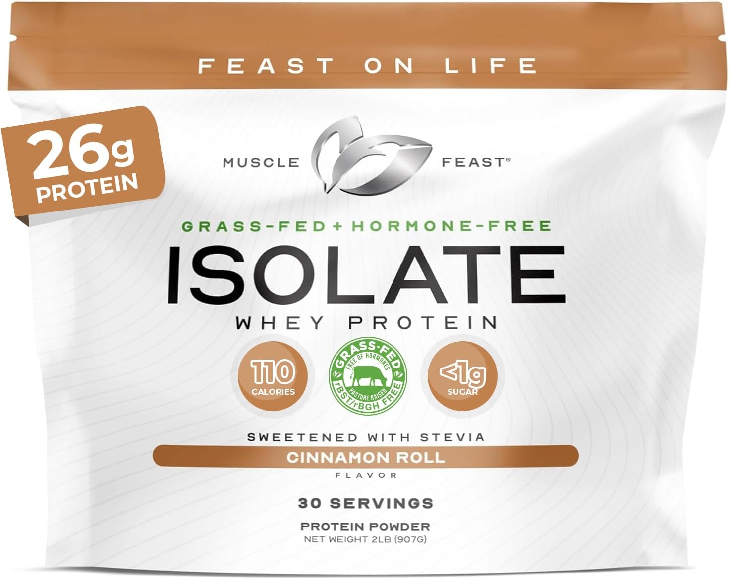 Muscle Feast Grass-Fed Whey Protein Isolate Powder, Chocolate (2lb) | All Natural Hormone Free Pasture Raised, Whey Isolate Protein for Men & Women, Clean, Non-GMO, Delicious Isolate Protein