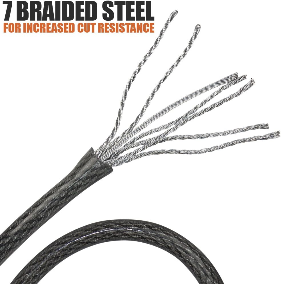 BV 7FT Heavy-Duty Security Cable Lock with Loops – Extra Thick 10mm (3/8") Braided Steel, Cut-Resistant & Weatherproof Wire Cable for Padlock, Gate, Bike, Motorcycle & Outdoor Equipment