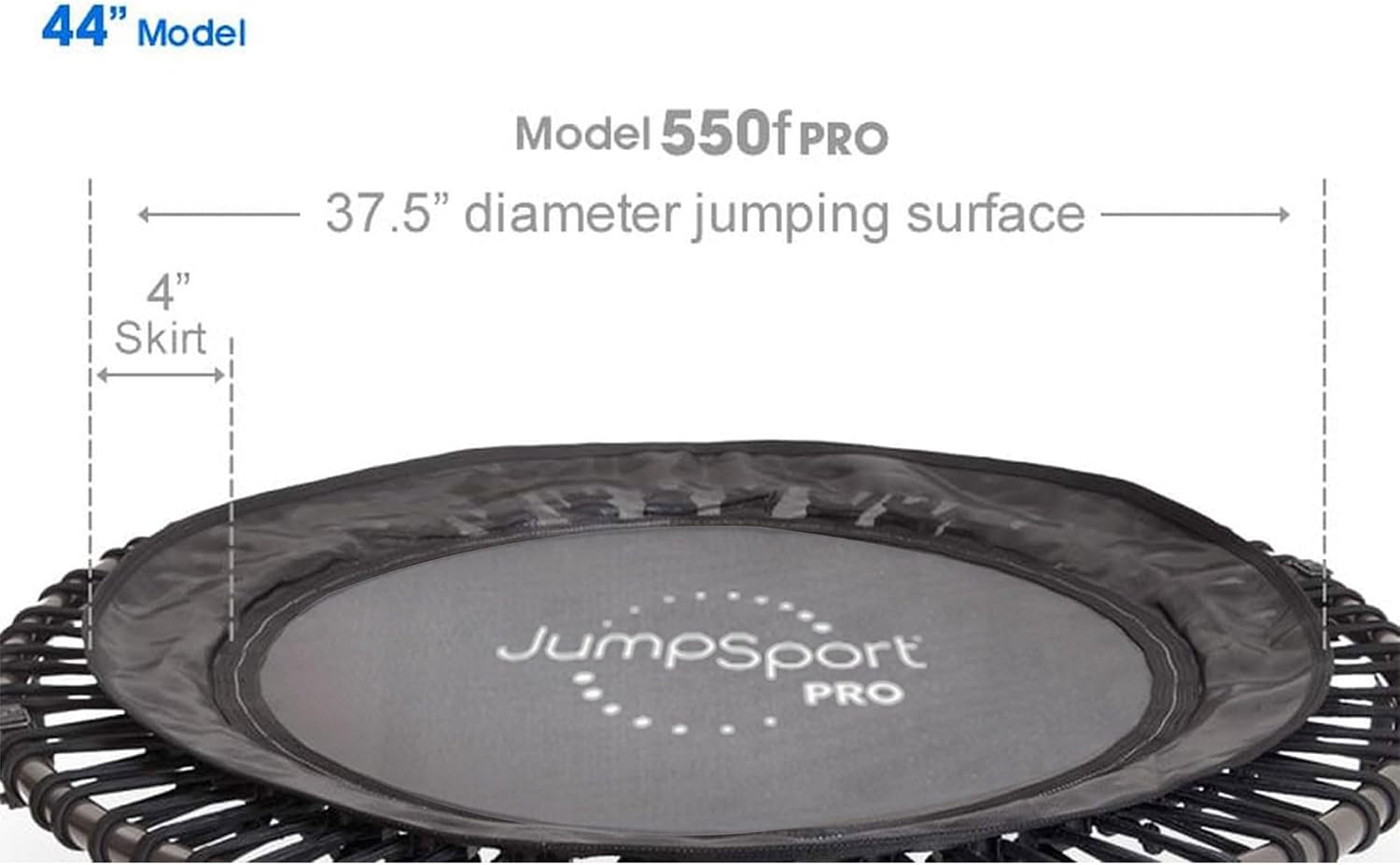 JumpSport 550 Workout Rebounder for Adults, 44" | PRO CE | Mini Exercise Fitness Trampoline Jumper with Cables | Black