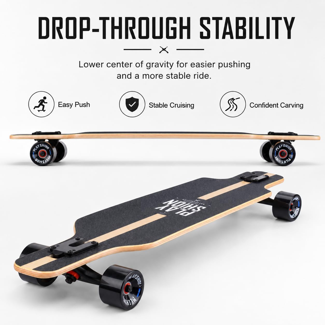 Playshion 39 Inch Drop Through Longboard Skateboard for Beginners